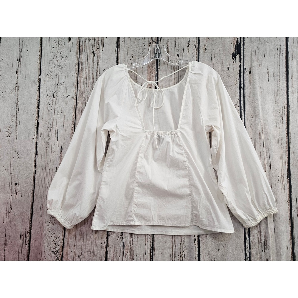 J.Crew Tie-back Top Stretch Cotton Poplin Open Back Puff Sleeve BL039 size 0 euc